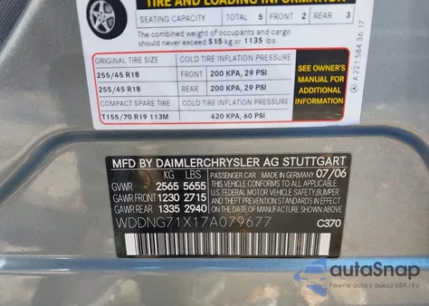 2007 Mercedes-Benz S 550 z USA, uszkodzony, nr VIN WDDNG71X17A079677